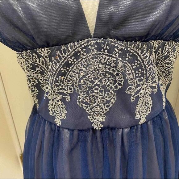 ADRIANNA PAPELL Boutique Halter Blue Dress Embellished Y2K Size 4P - Picture 4 of 7